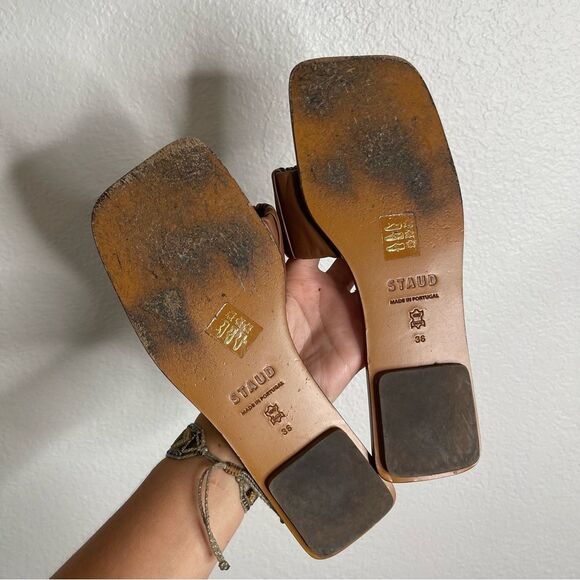 Staud Sandals Nina Ruched Leather Brown Slip On‎ Shoes Size 6